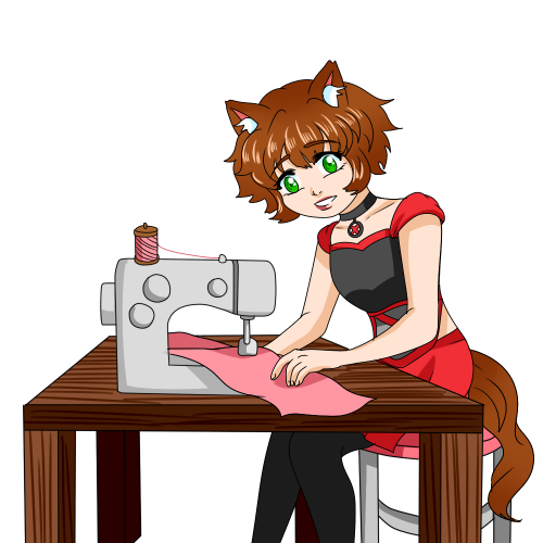 Midnight sewing with a sewing machine.